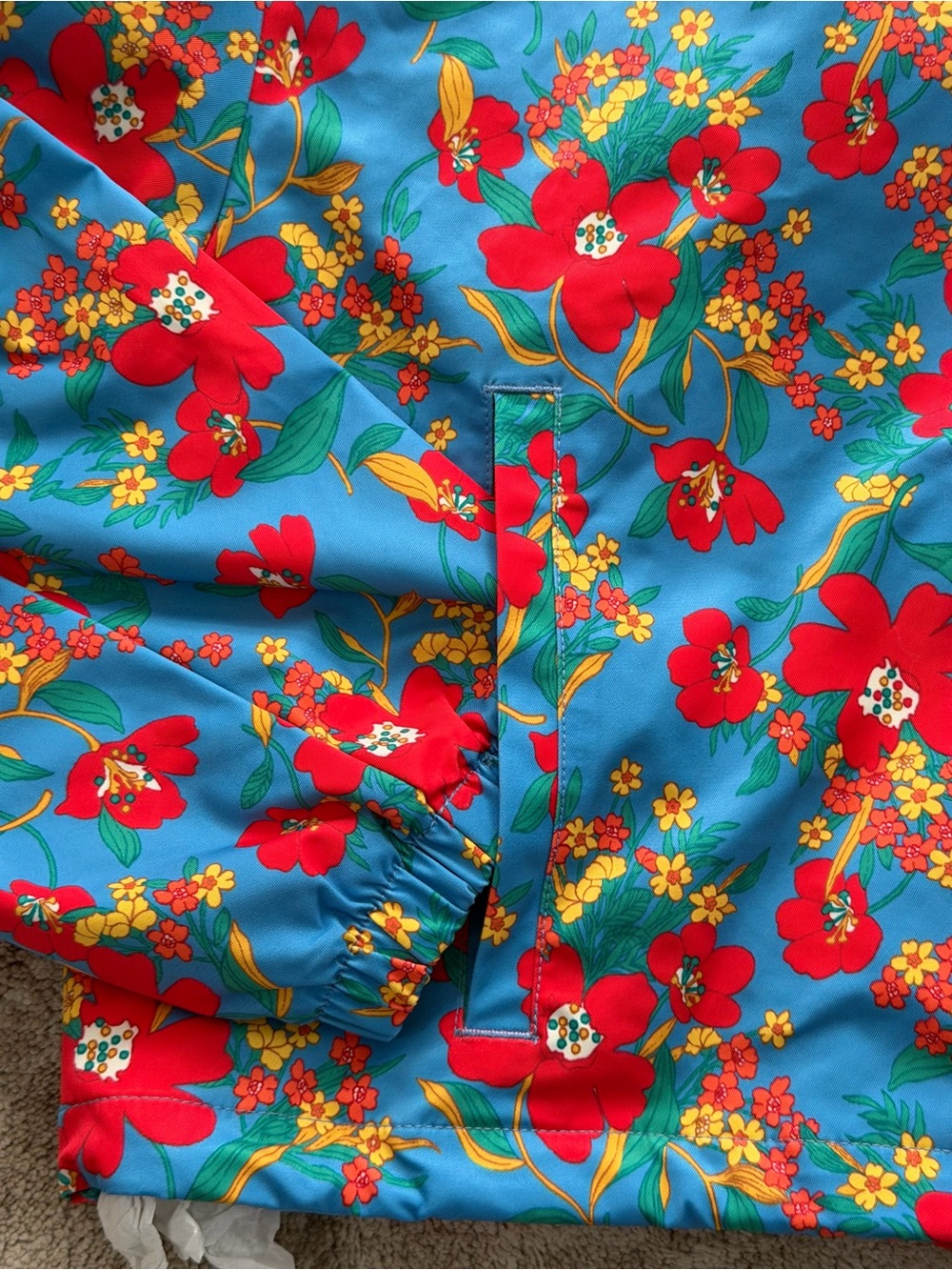 New tory burch printed cropped nylon windbreaker blue wildflower - Picture 4 of 8